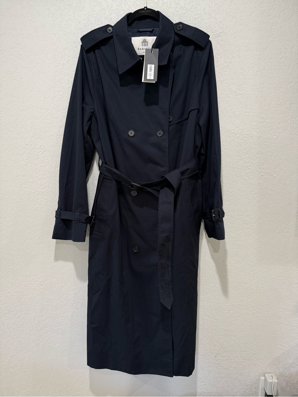 Aritzia Navy Double-Breasted Trench Coat with Belt